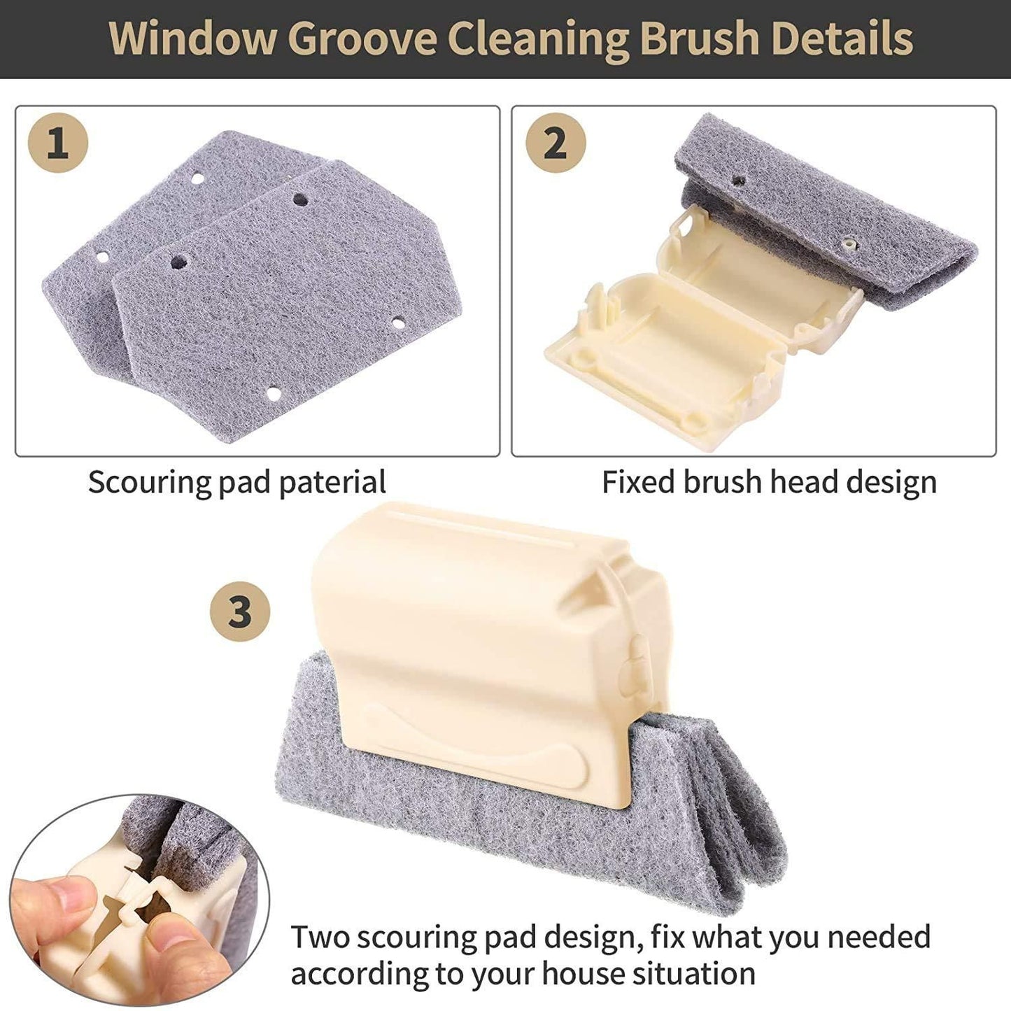 Brush-Multipurpose Hand-Held Window Groove Cleaning Brush(Pack of 3)